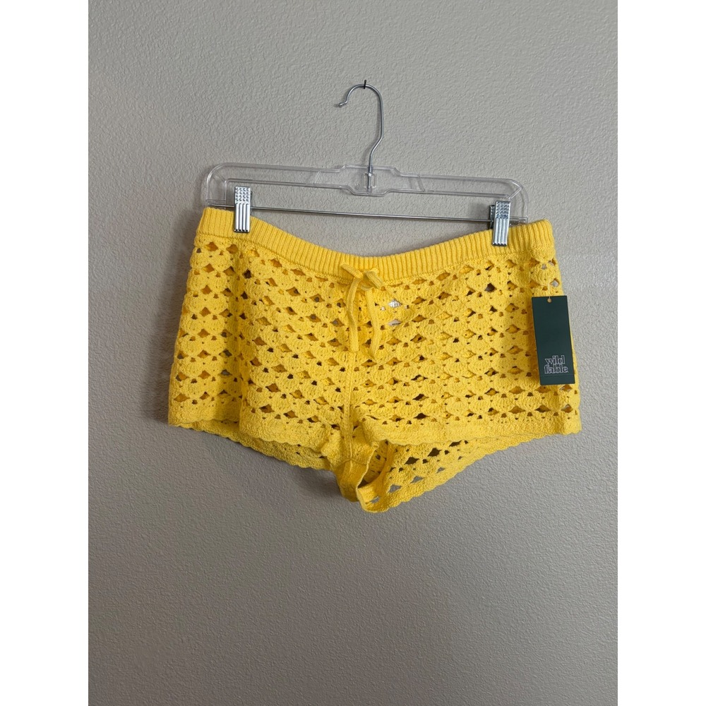 Wild Fable Yellow Crochet Shorts High Rise Drawstring Festival Boho Small NWT